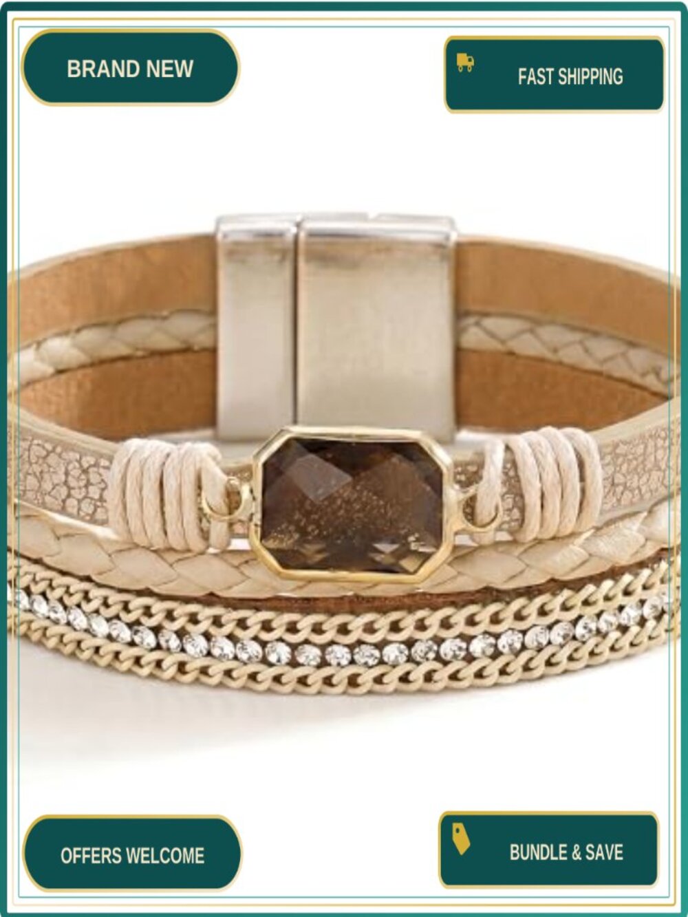 Faux Leather Wrap Bracelet Stacked Boho Cuff Jewelry for Women